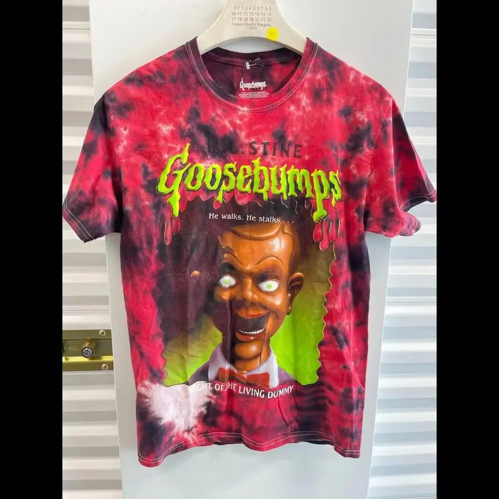 VTG RL STINE GOOSBUMPS NIGHT OF LIVING DUMMY AOP TYE DYE SHIRT SZ MEDIUM GRAPHIC - Picture 1 of 7